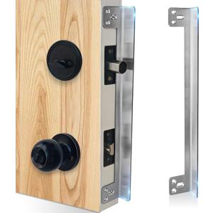 Door Latch Guard Plate 12” with 1” Offset Cover, Satin Nickel, Outward Opening Door Security Guard, Protector Shield for Door Knob/Deadbolt/Mortise/Double Door Lock(1 Pack)
