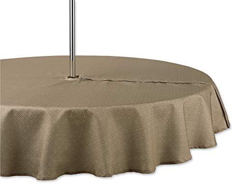 DII Indoor/Outdoor Tabletop Collection Umbrella Hole with Zipper, Machine Washable, Tonal Lattice, Tablecloth, 60" Round, Stone