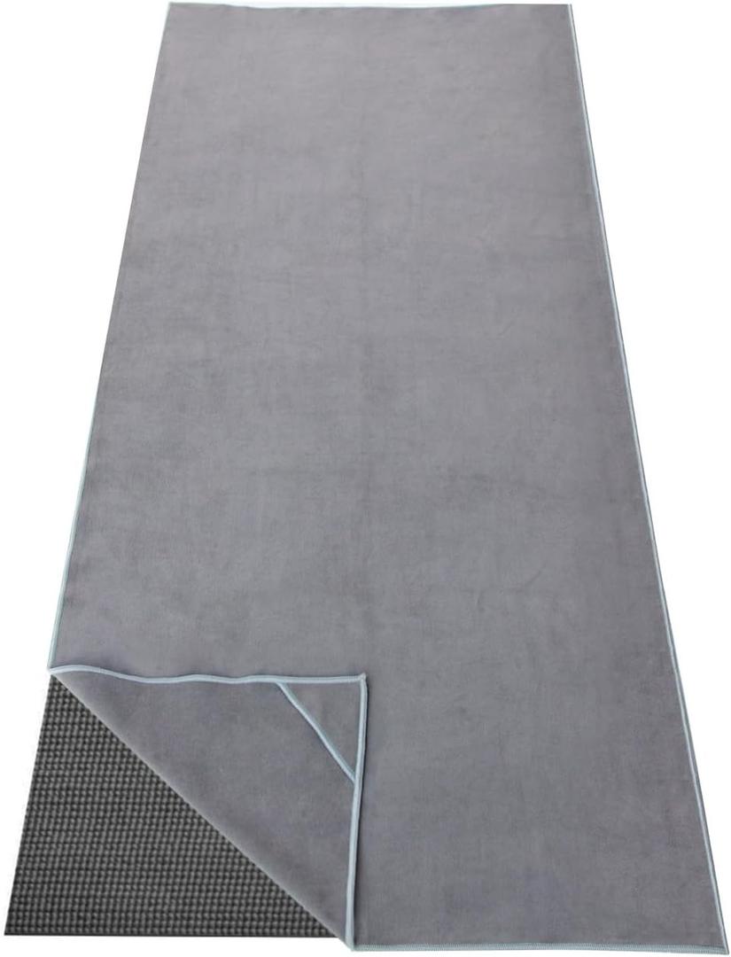 Hot Yoga Towel, Non-Slip Thicker Hot Yoga Mat Towel with Corner Pockets, 25"x72", Microfiber Sweat Absorbent, Perfect for Hot Yoga, Bikram, Pilates and Yoga Mats (Grey, 72x25 inches)