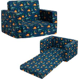 ALIMORDEN 2-in-1 Flip Out Comfy Toddler Couch, Lovely Kids Chair Convertible Sofa to Lounger for Story/Nap Time, Cool Dinosaurs