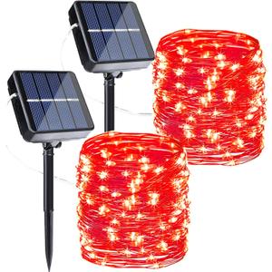 Joomer Solar Fairy Lights, 2-Pack Total 80FT 240LED Solar String Lights Outdoor Waterproof 8 Lighting Modes for Fence Party Garden Patio Yard Home Holiday Tree Outdoor Decoration (Red)