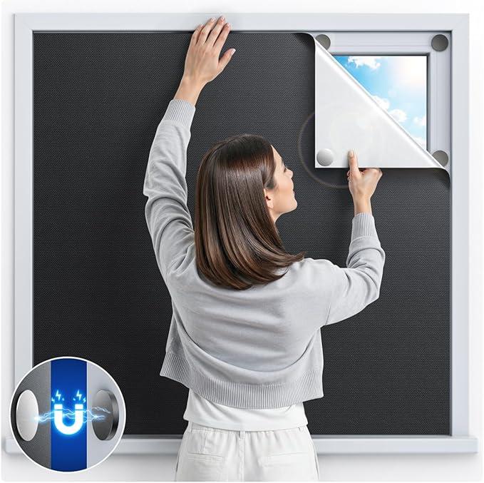 Magnetic Blackout Window Cover with Strong Magnets 105"x58" Portable Blackout Curtains for Bedroom, No Drill Black Out Blinds & Temporary Black Out Shades for Windows Film RV Travel Skylight-Black