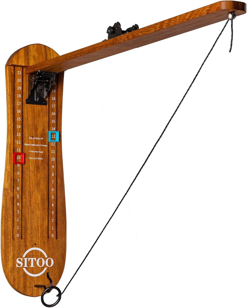 Ring Toss Game for Adults, Outdoors Games, Hook and Ring Game with Foldable Arm (WOOD)
