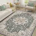 Vintage Living Room Area Rug 5x7 - Large Soft Washable Oriental Traditional Distressed Farmhouse Rugs for Bedroom - Indoor Floor Accent Carpet for Home Office House Decor - Vintage Green