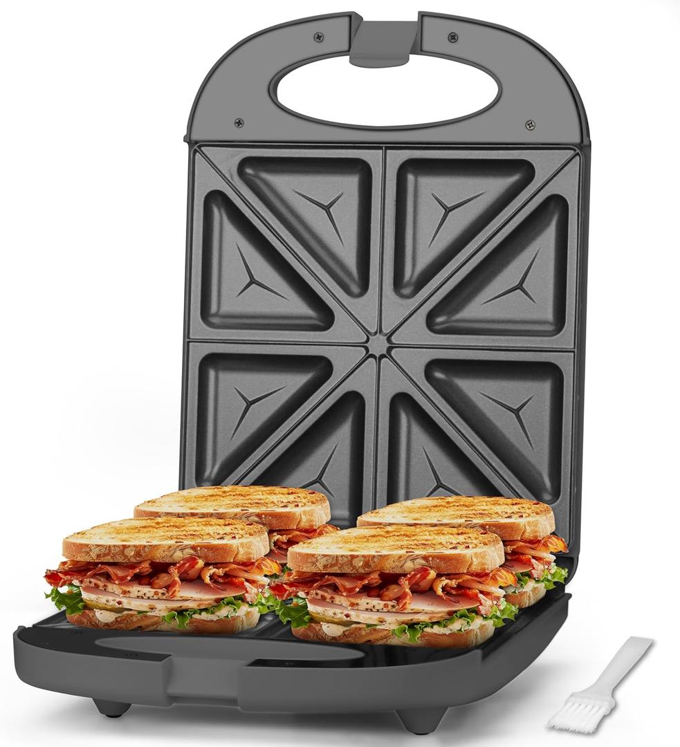 Bakers Friend Breakfast Sandwich Maker, 4 Slices of Panini Grill Press Sandwich Maker, Electric Sandwich Maker with Indicator Light, Grill Cheese & Egg Muffin Sandwich Maker, Graphite