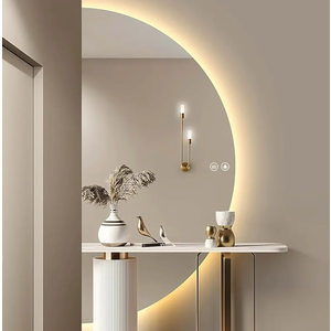 32"×16" Half Moon LED Mirror for Bathroom, LED Vanity Mirror with Anti-Fog, Backlit Bathroom Mirror with Lights, Irregular Round Smart Mirror with Dimmable 3-Color Lights,Tempered Glass