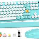 Wireless Keyboard and Mouse Combo, Full-Size Retro Typewriter Keyboard with Detachable Wrist Rest, Round Keycaps, Sleep Mode & Tilt Legs, 2.4GHz Cordless Connection for Windows/PC (Robin Egg Blue)