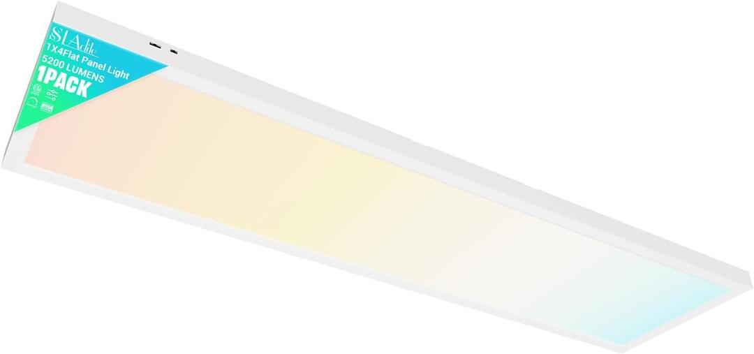 1x4 LED Flat Panel Light,Surface Mount Ceiling Light,5CCT 3000K/3800K/4500K/5200K/6000K Dimmable, 24W/30W/40W 5200LM Smooth Triac Dimming(10-100%), LED Light Fixture for Office Kitchen Garage,White