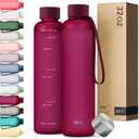 KIVY Slim Water Bottle 32oz [Lightweight & Shatterproof] Fits Backpack & Cupholder for Travel, Sports, School, Gym - Frosted red bottle no straw - Gym water bottle screw top - Dishwasher Safe