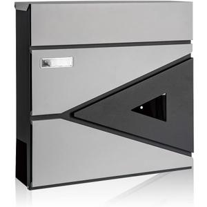 Wall Mount Mailbox,Large Capacity Locking Mailbox for Outside,Galvanized Steel Cover and Rust-Proof Metal Post Box with Newspaper Holder,15.7"x15.7"x4.3" Black,MD039G