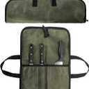 Tosnail Chef Knife Roll Bag with 4 Slots, Heavy Duty Waxed Canvas Knife Bag with Handle, Kitchen Knife Storage, Portable Knife Carrying Case