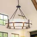 28" Black Glass Chandelier for Dining Room, 8-Light Modern Large Glass Drum Chandelier Dining Room Light Fixture Over Table, Hanging Pendant Light for High Ceiling Foyer Living Room