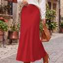 Outoshe Women's Satin High Waisted Maxi Skirts Hidden Elasticized Waistband A Line Long Skirt Red (Red, S)
