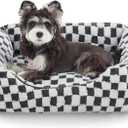 JOEJOY Dog Beds for Small Dogs -Cute Cat Beds for Indoor Cats Calming Pet Beds, Rectangle Orthopedic Cuddle Puppy Bed with Jacquard Shaggy Plush & Anti Slip Bottom, 20x19x6inches, Grey