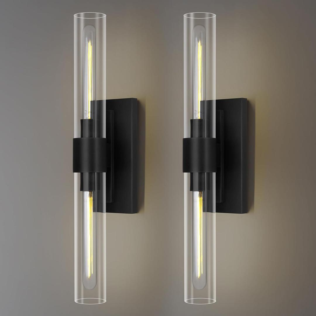 Modern Wall Sconces, 22.8in Black, 2-Light Indoor Wall Mounted Sconces, Bathroom Vanity Light for Living Room, Bedroom, Staircase