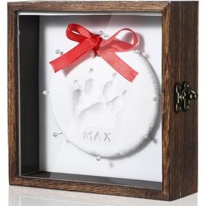 Chunful Dog Memorial Shadow Box with Paw Print Kit 5.9'' x 5.9'' Customized Clay Impression Kit Wooden Keepsake Display Case Pet Ornament New Year Gifts for Pet Lovers Dog Cat DIY Ornament