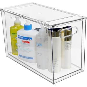shopwithgreen Refrigerator Organizer and Storage Bins with Pull-out Drawer, Stackable Clear Fridge Drawer Organizer with Handle Design, Plastic Kitchen Pantry Storage Containers, 1Pack, 9.5QT, Clear 