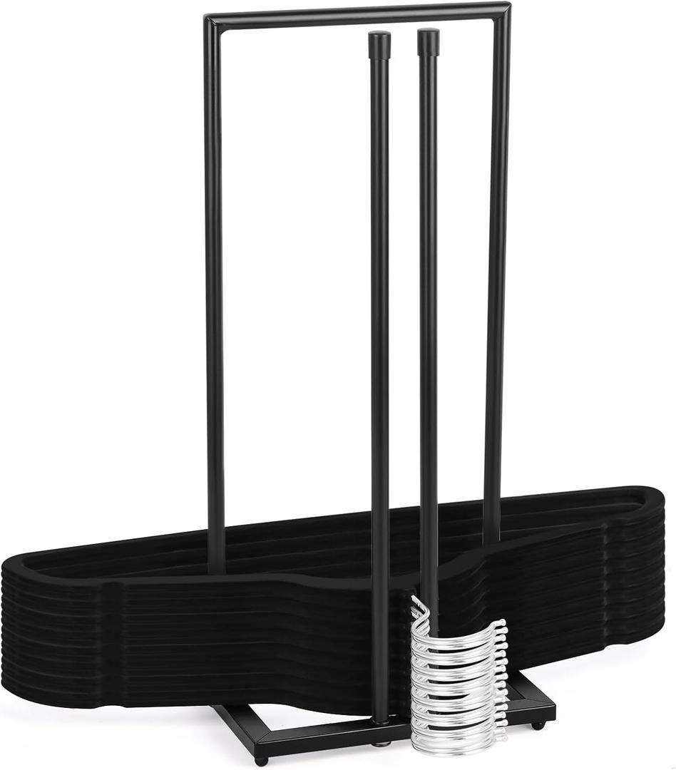 Hanger Stacker, Metal Hanger Storage Organizer Hold up to 60 Velvet Hangers, Space Saver Clothes Hanger Holder for Closet and Laundry, Black