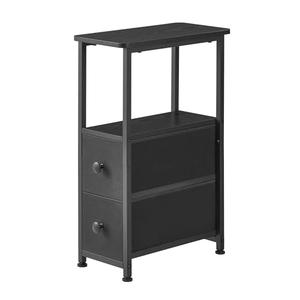 DALEMHOME End Table, Narrow Side Table with 2 Fabric Drawers, Slim Nightstand, Small Bedside Table with Storage, Living Room, Bedroom, Black HKET1200BK