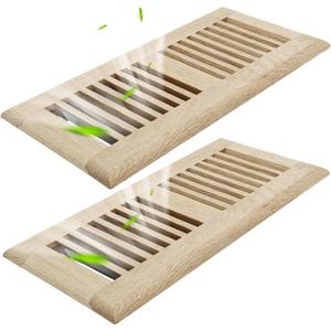 Pack of 2 4x10 Inch White Oak Wood Floor Register Vents Cover - Drop in Register with Damper Wooden Vents Covers for Home Floor Unfinished (White Oak)