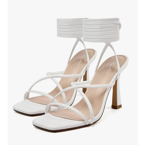 Mostrin Womens Sandals Strappy Heels for Women Lace Up Square Open Toe Heels Tie Up High Heeled Sandals for Prom, Party, Daily Wear Size 8