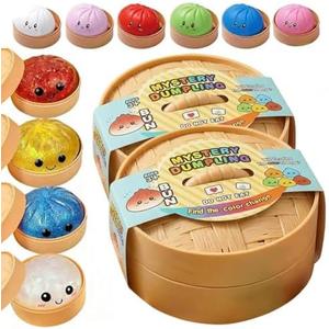 Random Flashy Dumpling Box Soft Toy, Colorful Smile Steamer Baozi Stress Relief Ball, Fun Party Solo Play, 1 pc