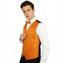 Alizeal Mens 5pcs Paisley Suit Vest Classic Jacquard Button-Down Waistcoat Set, Orange-L