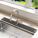 Stone Faucet Mat for Kitchen Sink - Quick Dry Diatomite Sink Splash Guard, Prevents Moisture Buildup & Water Stains, Water Absorbing Stone Tray for Bathroom Countertop (Dark Gray, 30" x 4")