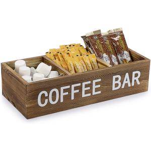 ELLDOO Coffee Pod Holder Storage Box with Removable Grids, Coffee Station Organizer for K Cup, Rustic Wooden Coffee Accessories for Counter Home Decor, Vintage Wood (Brown)