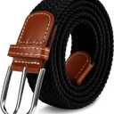3 x Multicolored Woven Stretch Belt for Men and Women, Braided Elastic Golf Belts Jeans Casual Pants Sport Belt (Black)