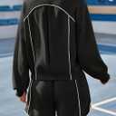 Fisoew Womens Sweatsuits 2 Piece Outfits V Neck Fleece Sweatshirts Contrast High Waisted Shorts Casual Tracksuits Lounge Sets (Black)