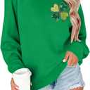 St Patricks Day Sweatshirt Women Shamrock Embroidery Sweatshirts St Patricks Day Shirt Casual Lucky Patch Pullover Tops (Green, L)