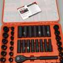 LLNDEI 72 Piece 1/2 Inch Drive Socket Set, 6 & 12 Point Impact Sockets, Deep & Shallow Sockets, Cr-V Steel, Metric & SAE, Including Extension Bars, Ratchet Handle, Adapters, Universal Joint, Bits Set