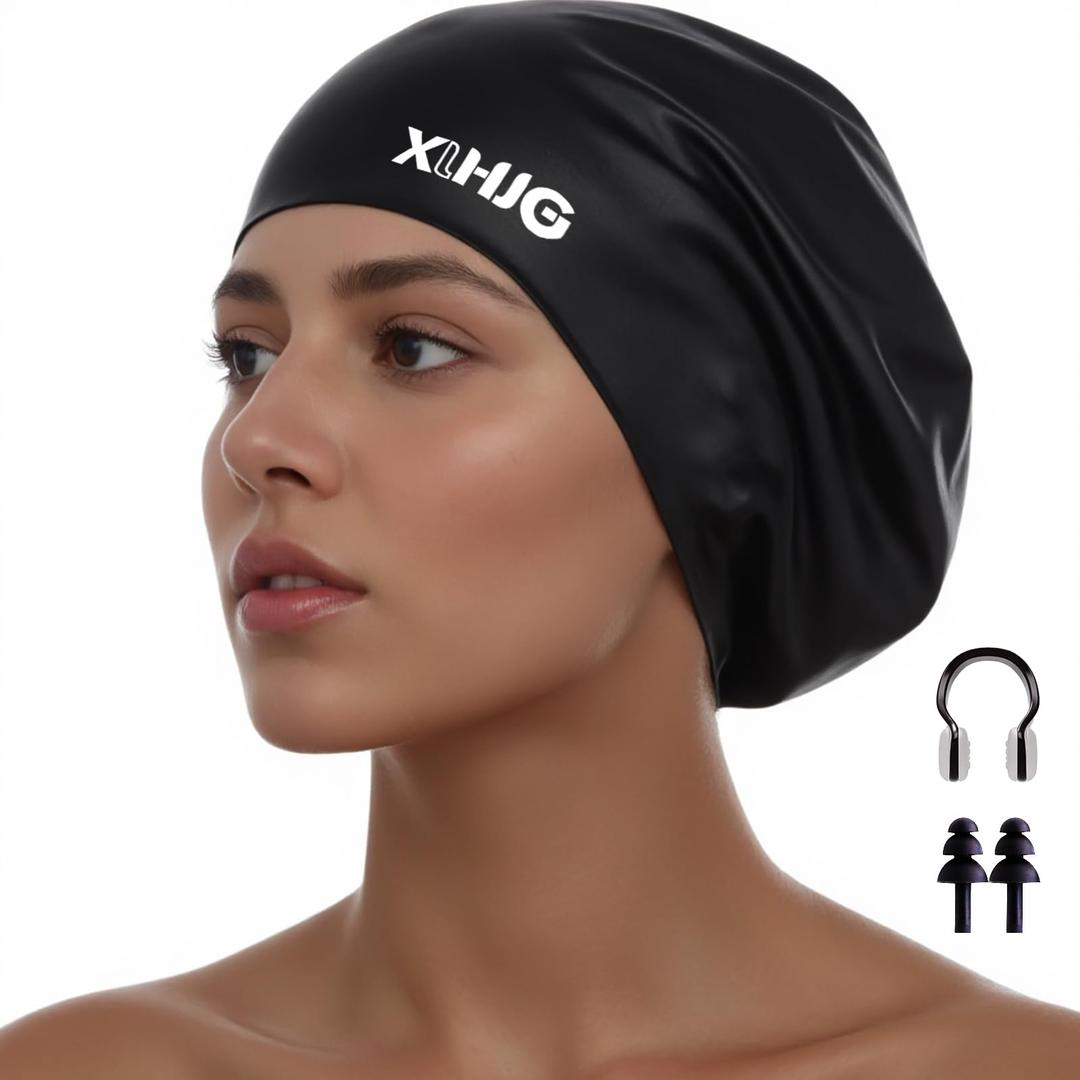 Extra Large Swim Cap Women Adult,Swim Cap for Long Hair Dreadlocks Weaves Curls Afros and All Head Types,High Elastic Silicone Swimming Cap for Women and Men Keep Hair Dry(Purple)