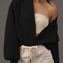 Women's Open Front Cropped Cardigan Lightweight Fall Long Sleeve Waffle Knit Cardigans (Black, S)