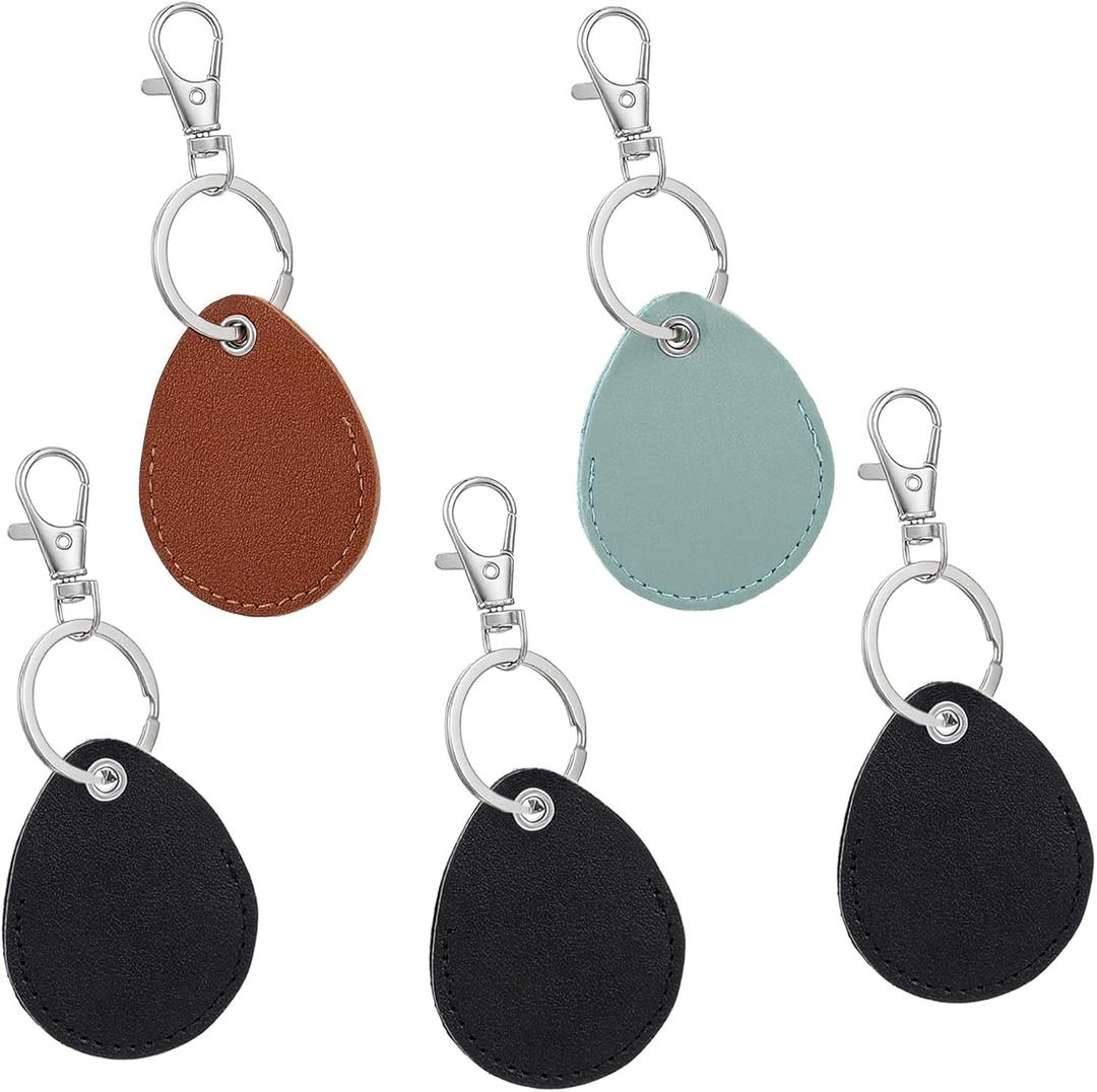 5PCS Key Fob Holder PU Leather Key Fob Holder ID Card Keys Chain Protector Case Cover with Keys Carabiner Clip Keychain Rings Keeper for Token Tag Door Entry Access Control(Black Brown Blue)