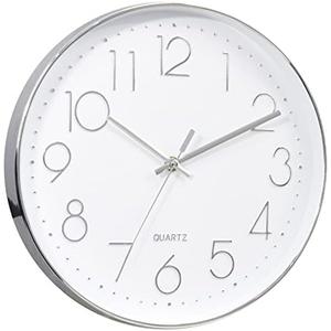 Tosnail 12 Inches Round Silent Non Ticking Quartz Wall Clock - Elegant Silver Frame