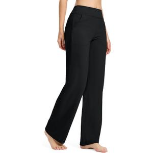 SEVEGO Tall Women's 32/34/36 Inseam Wide Leg Yoga Pants High Waist Stretch Dress Casual Long Sweatpants with Pockets (Black, L)