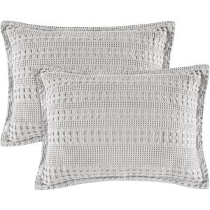 PHF 100% Cotton Ruffle Waffle Pillow Shams Standard Size, 2 Pack 20" x 26" Soft Skin-Friendly Pillowcases, No Filling, Aesthetic Home Decor, Breathable Waffle Weave Bed Pillow Covers, Light Grey