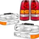 Headlights Tail Lights Assembly Combo Compatible with 1999 2000 2001 2002 Chevy Silverado 1500 2500 / HD, HeadLamp+Taillight Rear Brake Lamp, Factory Style