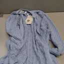 GRACE KARIN Women Lightweigt Crochet Knit Cardigan, 3/4 Sleeve Cropped Shrugs, Spring Button Down Sweaters Tops Light Blue XXL