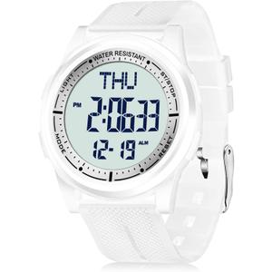Beeasy Digital Watch Waterproof with Stopwatch Alarm Countdown Dual Time, Ultra-Thin Super Wide-Angle Display Digital Wrist Watches for Men Women (White)