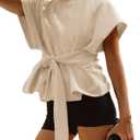 Zhiyouni Women's Summer Short Sleeves Tee T Shirt Crewneck Tie Knot Tops Sweatshirt (Beige, XL)