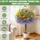 Yunlly 2 Set 27" Artificial Boxwood Topiary Ball Trees with Flower UV Resistant No Fade Faux Bushes Potted Plants with Spike for Outdoor Indoor Planter Front Door Home Indoor Porch Urn