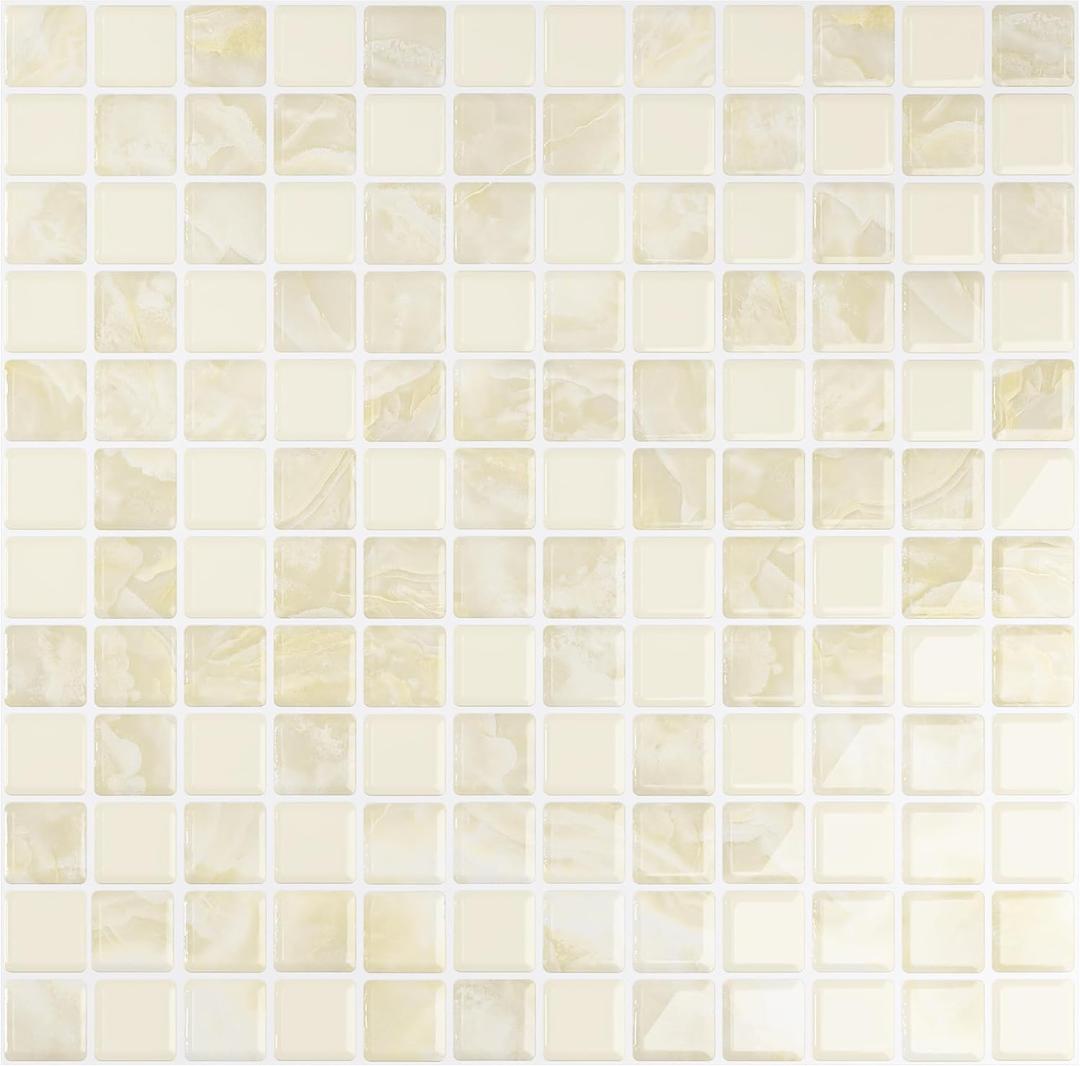 VEELIKE Cream Beige Mosaic Peel and Stick Backsplash for Kitchen Backsplash Tiles Peel and Stick Waterproof Wall Tile Stickers 12''x12'' 6 Sheet Removable Self Stick on Backsplash for Kitchen Bathroom