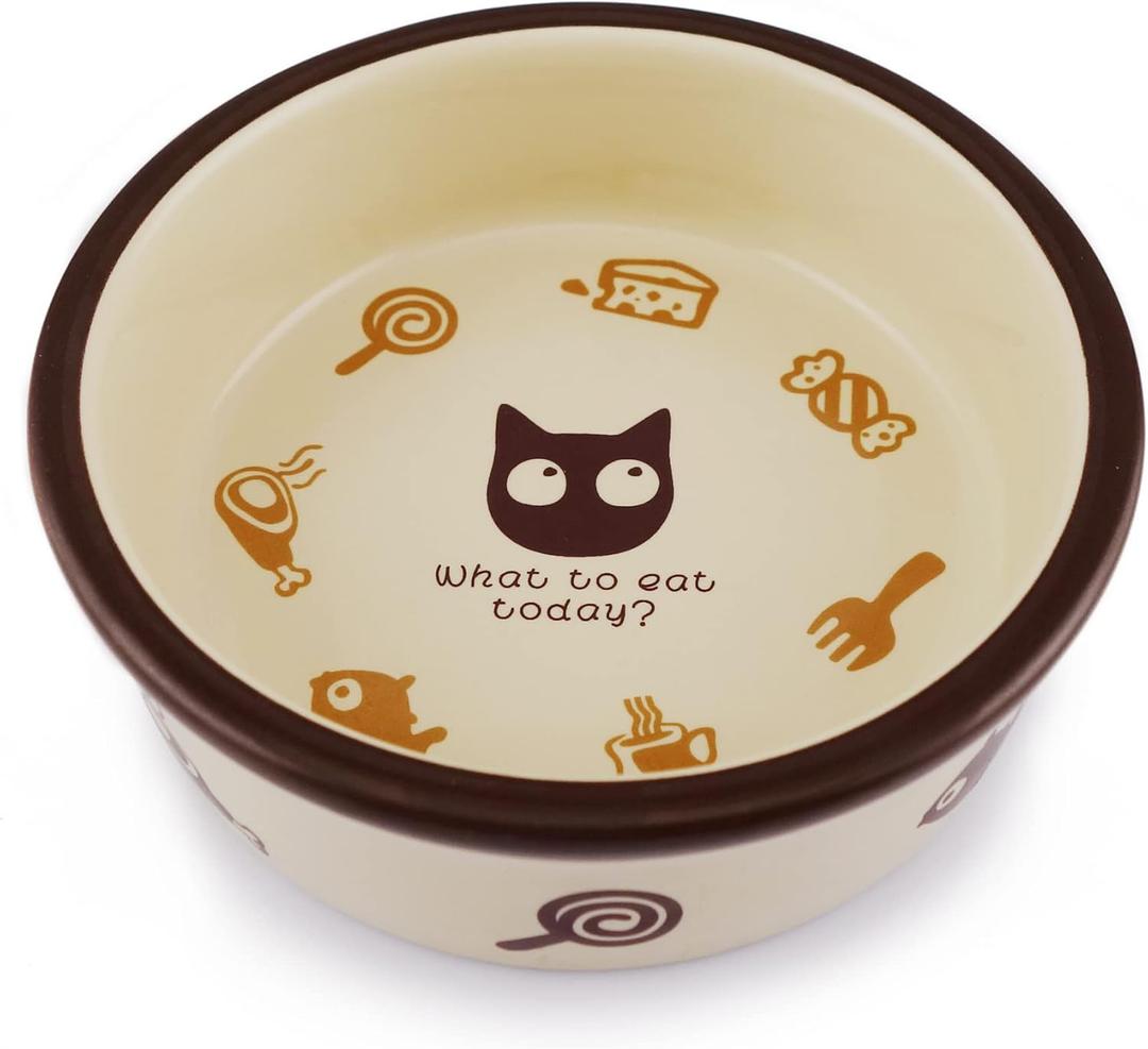 Ceramic Cat Food Bowl,Cute Cartoon Pattern, Dog& Cat Basic Bowl, Small Pet Feeding Dishes for Cat, Kitten, Small Dog, Dishwasher Safe