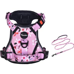 Petmolico No Pull Dog Harness and Leash Set, No Choke 4 Leash Attchments Easy Control Handle Soft Padded Reflective Vest Dog Harness for Medium Dog Breed, Pink Plum, Medium
