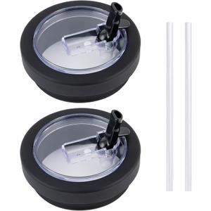 Silicone Flip Straw Lid Replacement Compatible with HydroJug 32 oz Traveler Cup, Compatible with Hydro Flask 32 oz and 40 oz Travel Tumblers. black, Pack of 2.