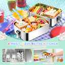 TeamFar Stainless Steel Bento Box, 2 Pack 47oz/1400ml Metal Lunch Box with 3 Compartments for Adults Kids, Large Lunch Food Containers for School/Work/Meal Prep, Leak-Proof & Dishwasher Safe