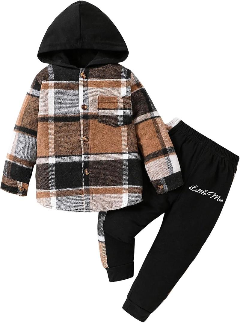 Toddler Baby Boy Clothes Plaid Long Sleeve Hoodie Sweatshirt + Pants 2pcs Boys Outfit Set, 4-5Y